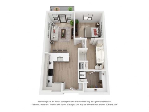 Floor plan for 1 bed, 1 bath, 704 sqft